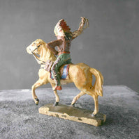 COMPOSITION DUROLIN Wild West Mounted Indian Lasso Slinger On Slow Horse Q