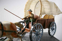 COMPOSITION UNBRANDED WW Cowboy Covered Tin Wagon Hatch Back 2 Horses Attached L - __ATONAL__