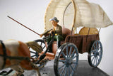 COMPOSITION UNBRANDED WW Cowboy Covered Tin Wagon Hatch Back 2 Horses Attached L - __ATONAL__