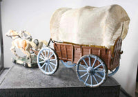 COMPOSITION UNBRANDED WW Cowboy Covered Tin Wagon Hatch Back 2 Horses Attached L - __ATONAL__
