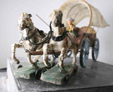 COMPOSITION UNBRANDED WW Cowboy Covered Tin Wagon Hatch Back 2 Horses Attached L - __ATONAL__
