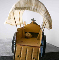 COMPOSITION UNBRANDED WW Cowboy Covered Tin Wagon Hatch Back 2 Horses Attached L - __ATONAL__