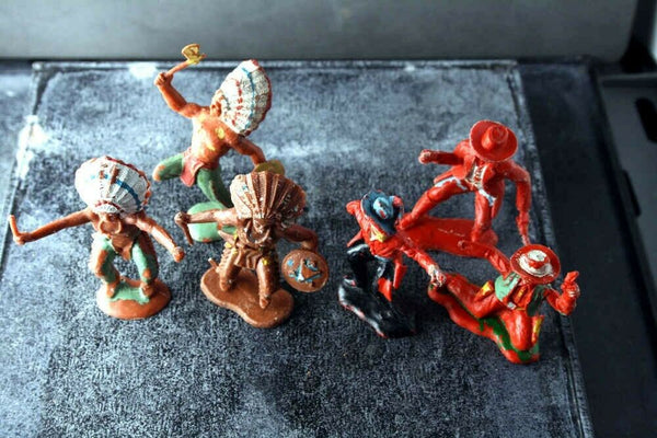 CRESCENT Wild West WW Solid Plastic Cowboy Indian Party UK 6Fig Poses Incomplete - __ATONAL__